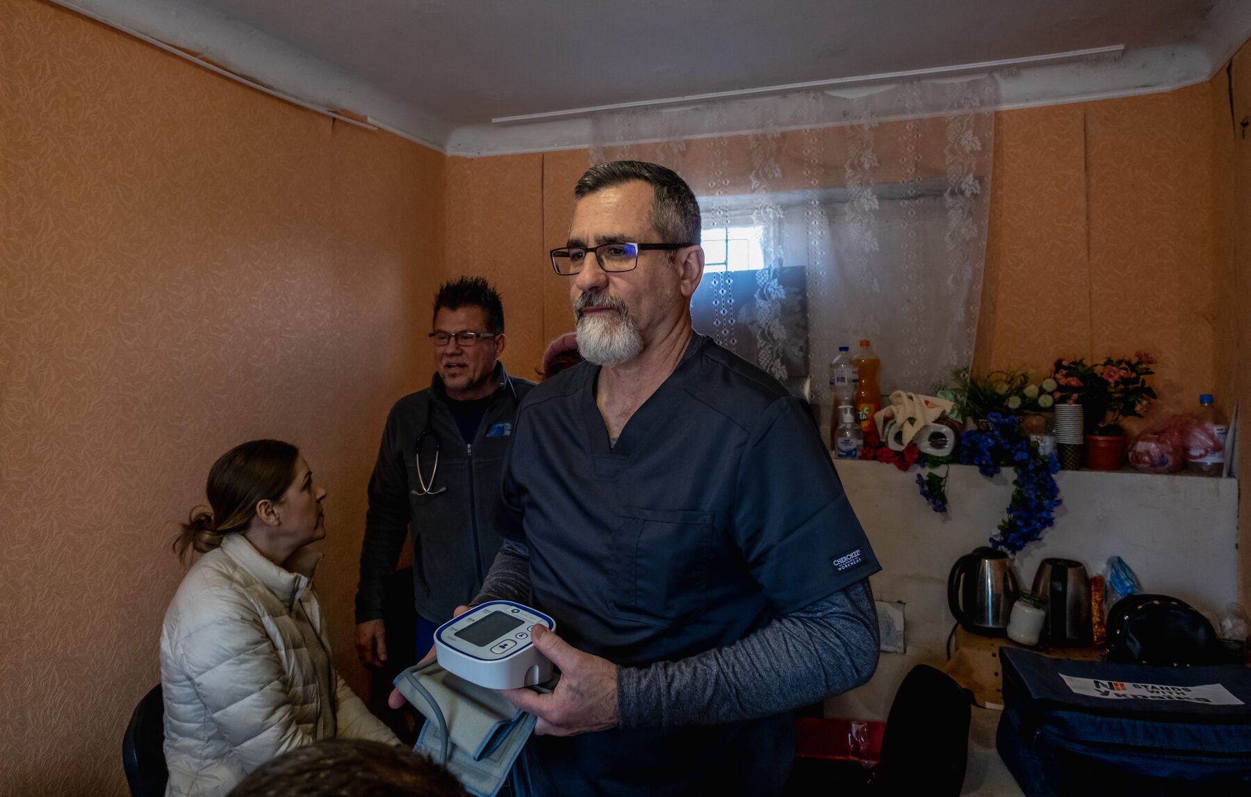 Speaking with members of the community during the Ukraine mission